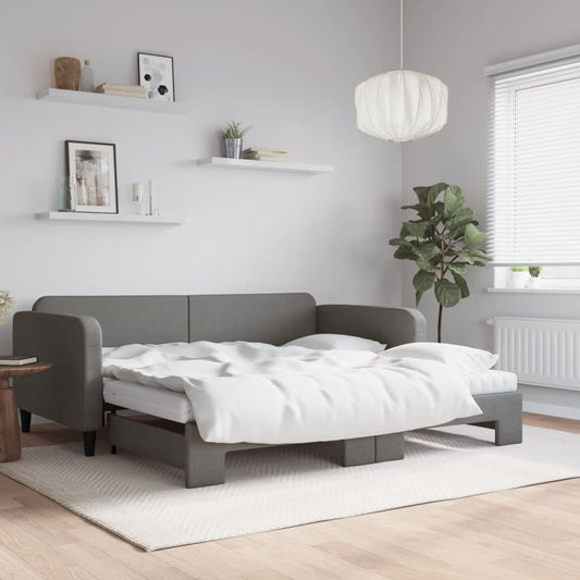 Slaapbank onderschuifbed matrassen 100x200 cm stof donkergroen is nu te koop bij PeponiXL, paradijselijk wonen!