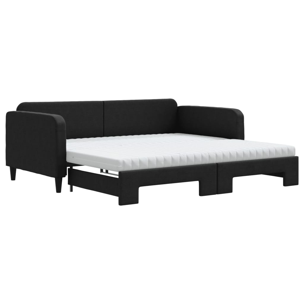 Slaapbank met onderschuifbed en matrassen 100x200 cm stof zwart is nu te koop bij PeponiXL, paradijselijk wonen!