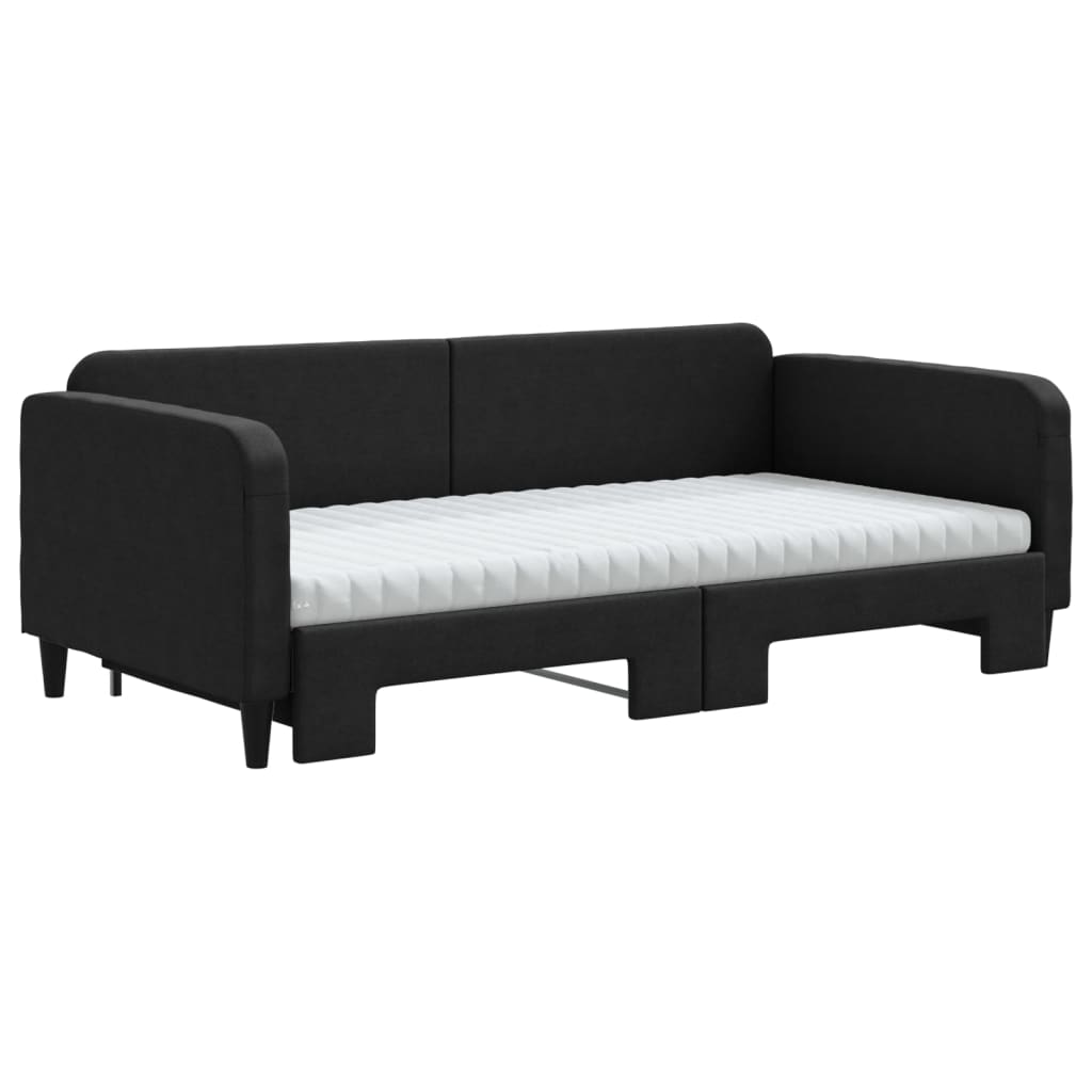 Slaapbank met onderschuifbed en matrassen 100x200 cm stof zwart is nu te koop bij PeponiXL, paradijselijk wonen!
