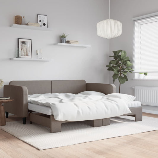 Slaapbank met onderschuifbed en matrassen 100x200 cm stof taupe is nu te koop bij PeponiXL, paradijselijk wonen!