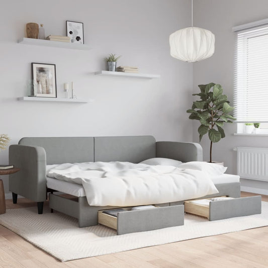 Slaapbank met onderschuifbed en lades 80x200 cm stof lichtgrijs is nu te koop bij PeponiXL, paradijselijk wonen!