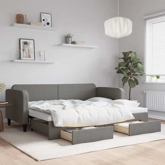 Slaapbank onderschuifbed en lades 80x200 cm stof donkergrijs is nu te koop bij PeponiXL, paradijselijk wonen!