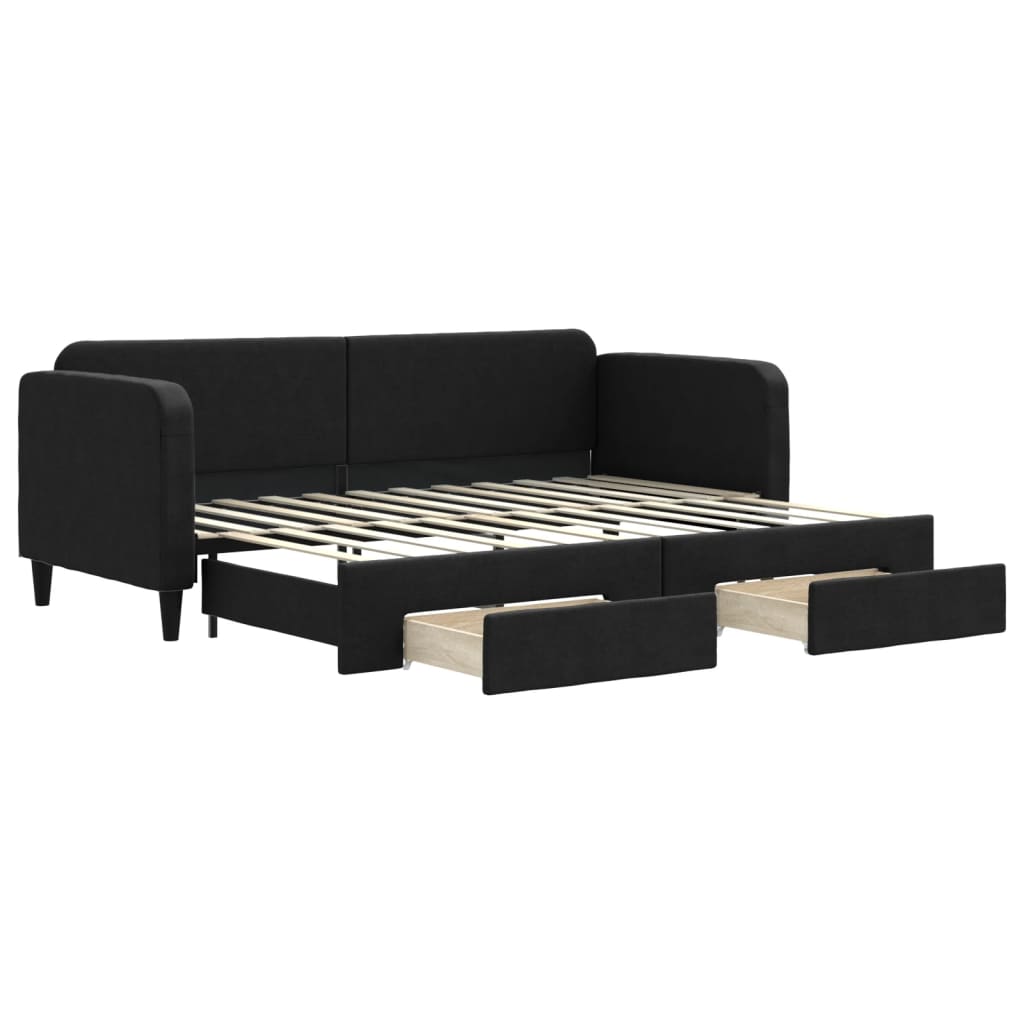 Slaapbank met onderschuifbed en lades 80x200 cm stof zwart is nu te koop bij PeponiXL, paradijselijk wonen!