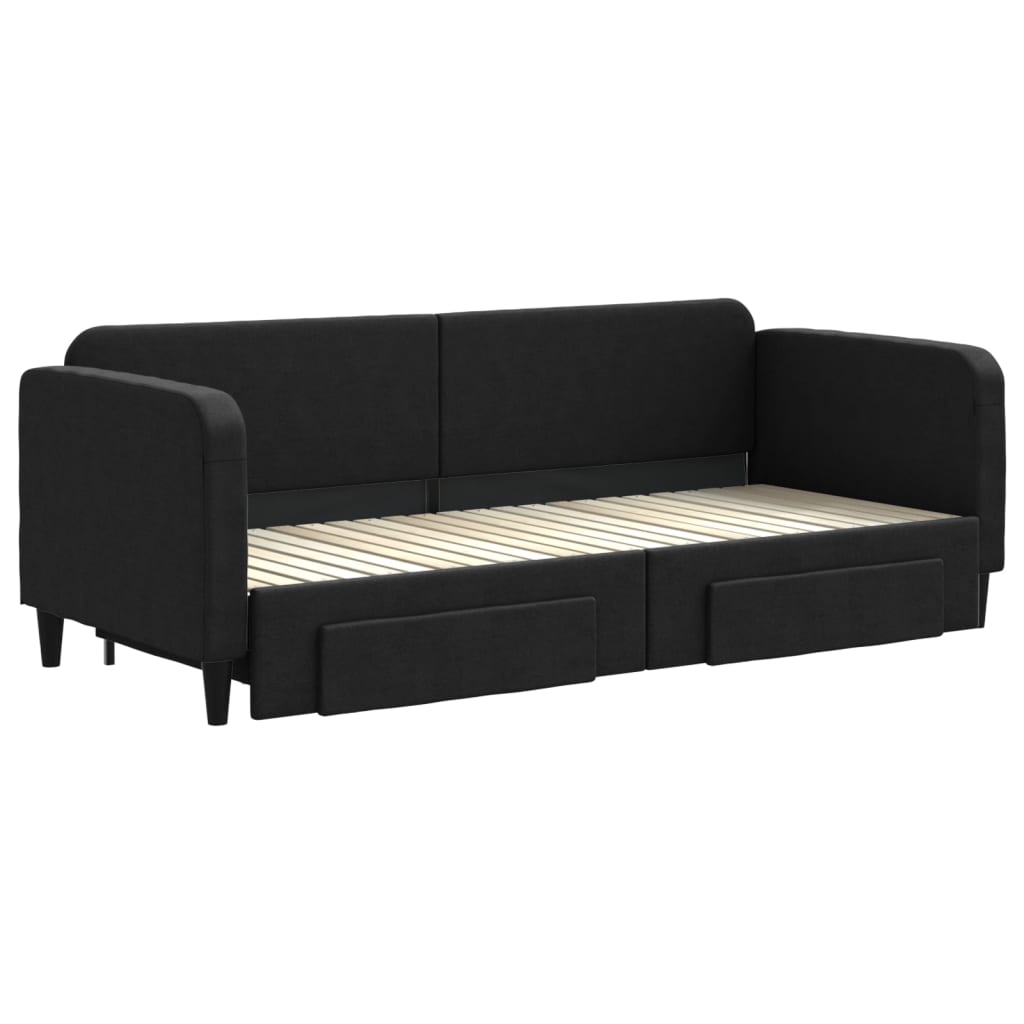 Slaapbank met onderschuifbed en lades 80x200 cm stof zwart is nu te koop bij PeponiXL, paradijselijk wonen!