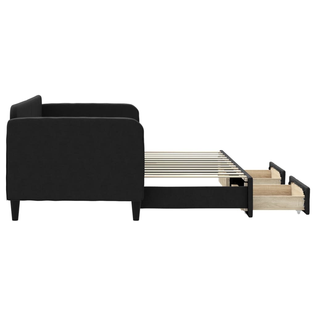 Slaapbank met onderschuifbed en lades 80x200 cm stof zwart is nu te koop bij PeponiXL, paradijselijk wonen!