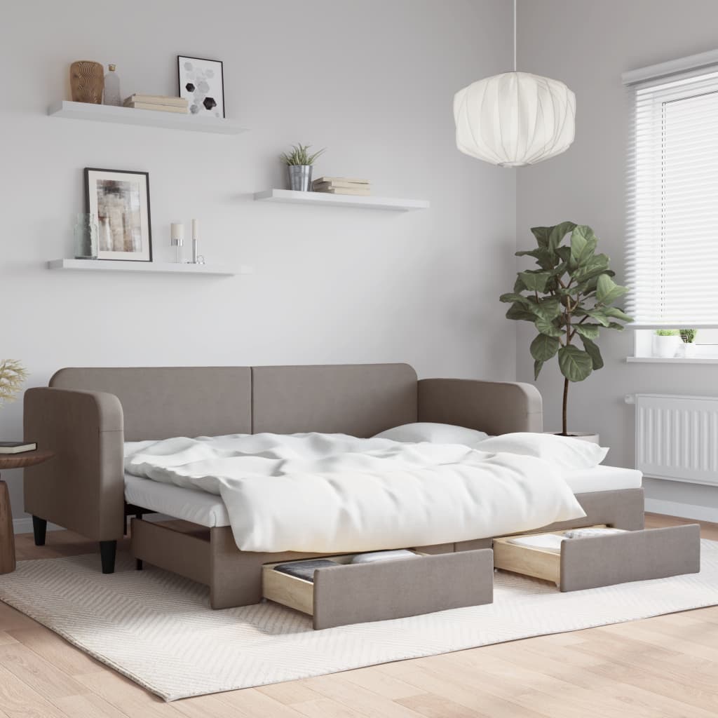Slaapbank met onderschuifbed en lades 80x200 cm stof taupe is nu te koop bij PeponiXL, paradijselijk wonen!