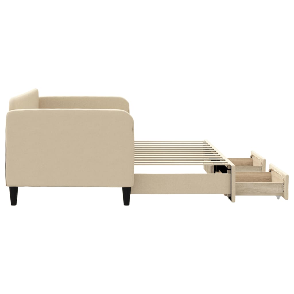 Slaapbank met onderschuifbed en lades 80x200 cm stof crèmekleur is nu te koop bij PeponiXL, paradijselijk wonen!