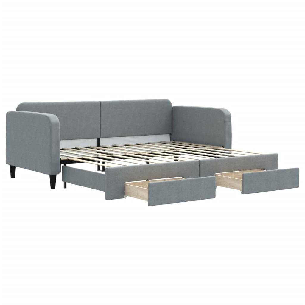Slaapbank met onderschuifbed en lades 90x200 cm stof lichtgrijs is nu te koop bij PeponiXL, paradijselijk wonen!