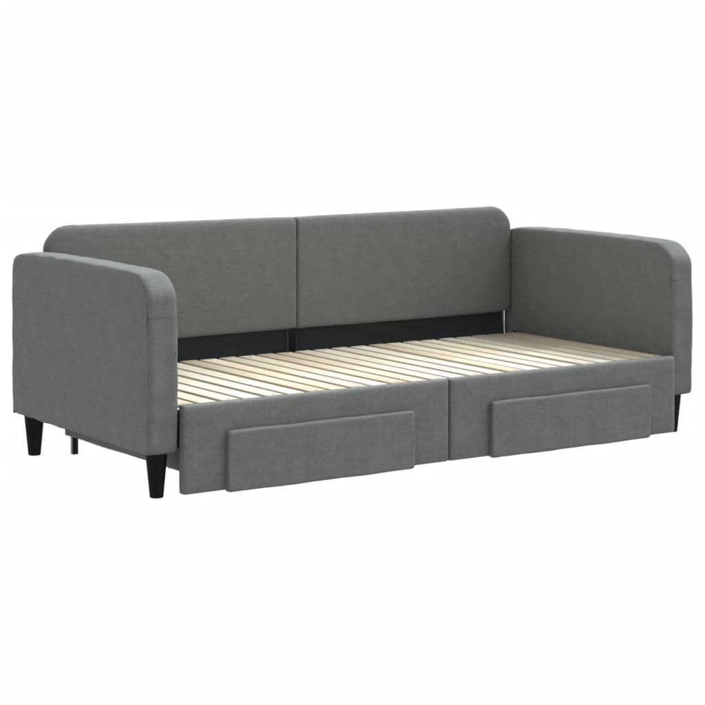 Slaapbank onderschuifbed en lades 90x200 cm stof donkergrijs is nu te koop bij PeponiXL, paradijselijk wonen!