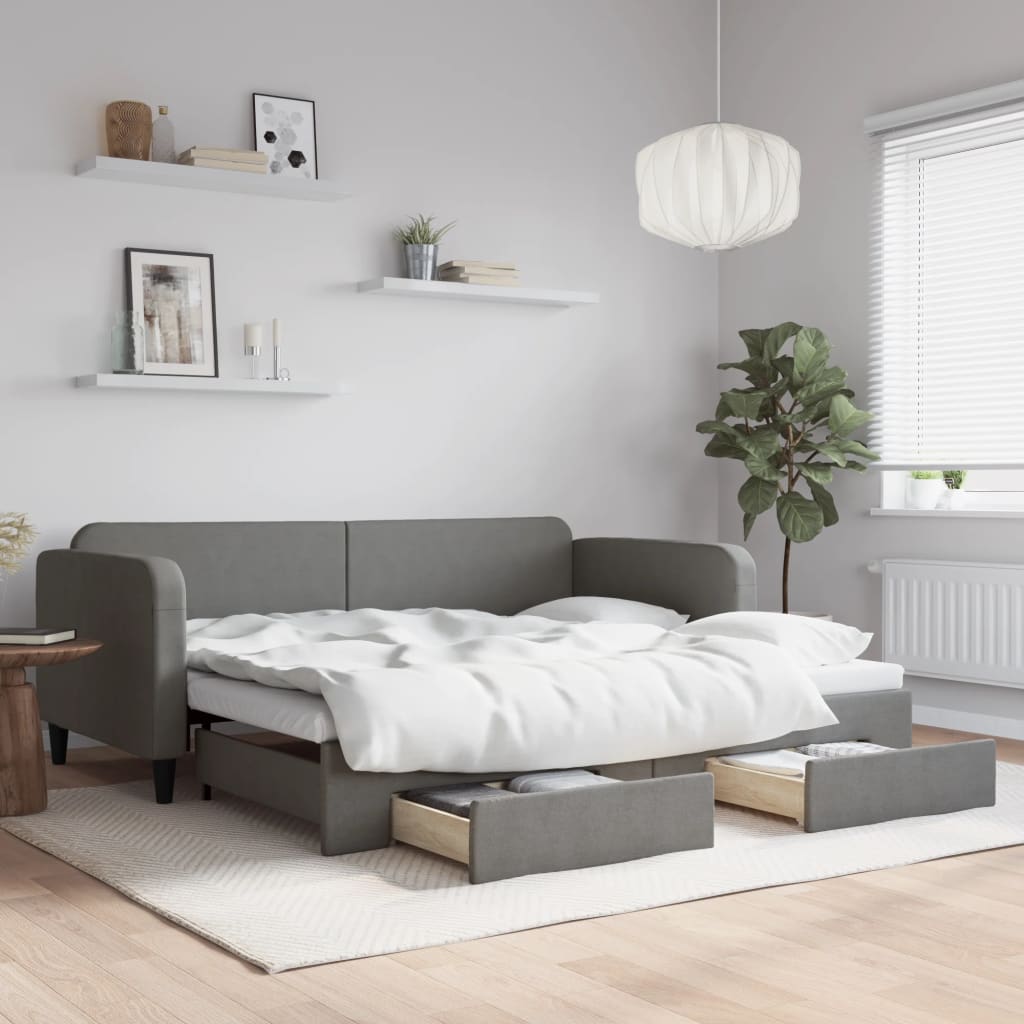 Slaapbank onderschuifbed en lades 90x200 cm stof donkergrijs is nu te koop bij PeponiXL, paradijselijk wonen!