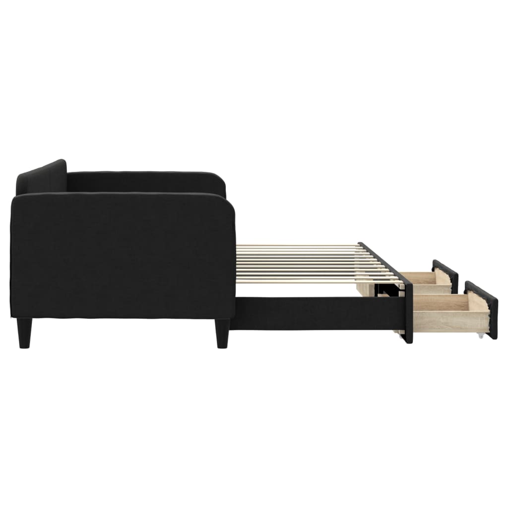 Slaapbank met onderschuifbed en lades 90x200 cm stof zwart is nu te koop bij PeponiXL, paradijselijk wonen!