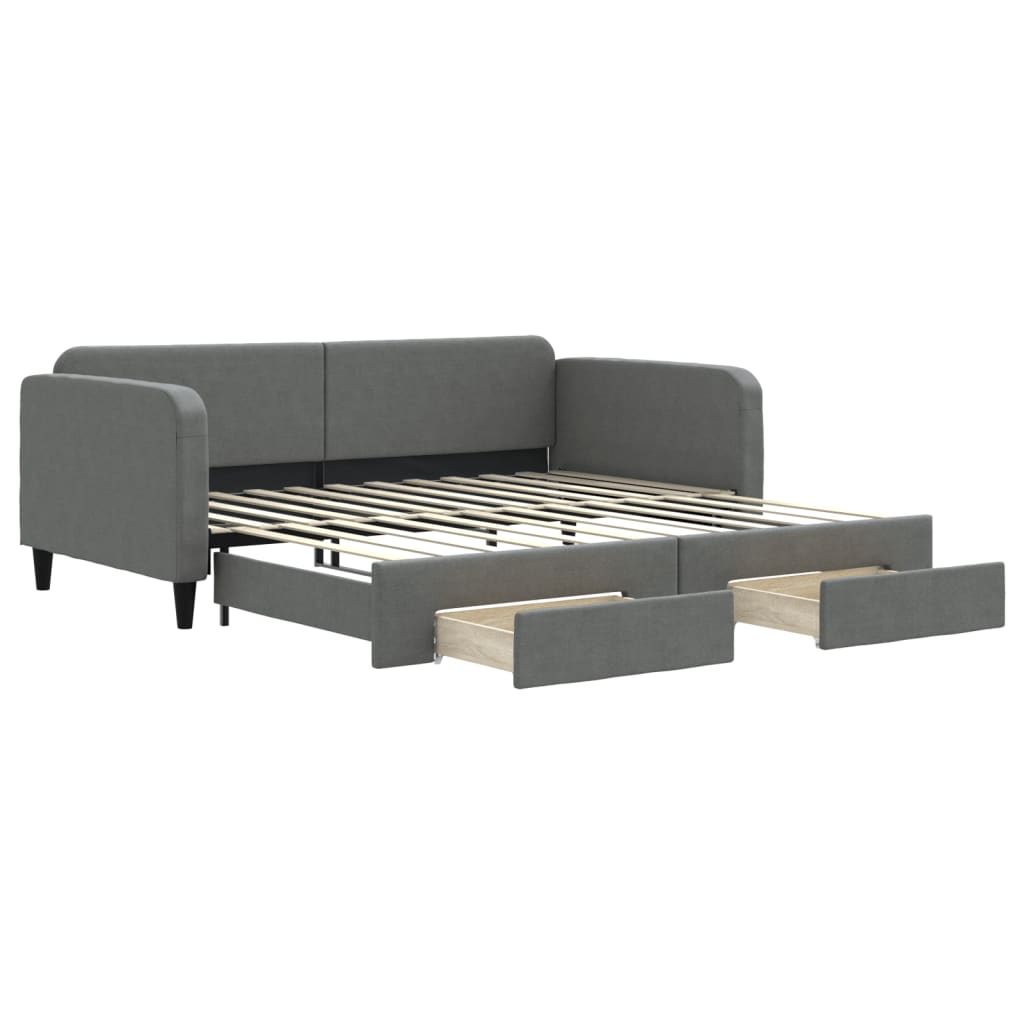 Slaapbank onderschuifbed en lades 100x200 cm stof donkergrijs is nu te koop bij PeponiXL, paradijselijk wonen!