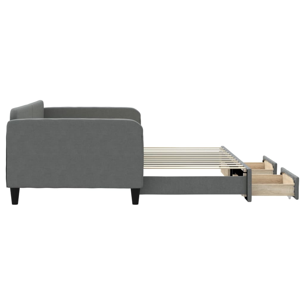 Slaapbank onderschuifbed en lades 100x200 cm stof donkergrijs is nu te koop bij PeponiXL, paradijselijk wonen!