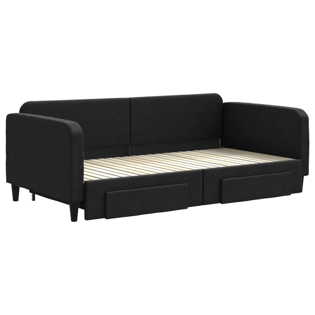 Slaapbank met onderschuifbed en lades 100x200 cm stof zwart is nu te koop bij PeponiXL, paradijselijk wonen!