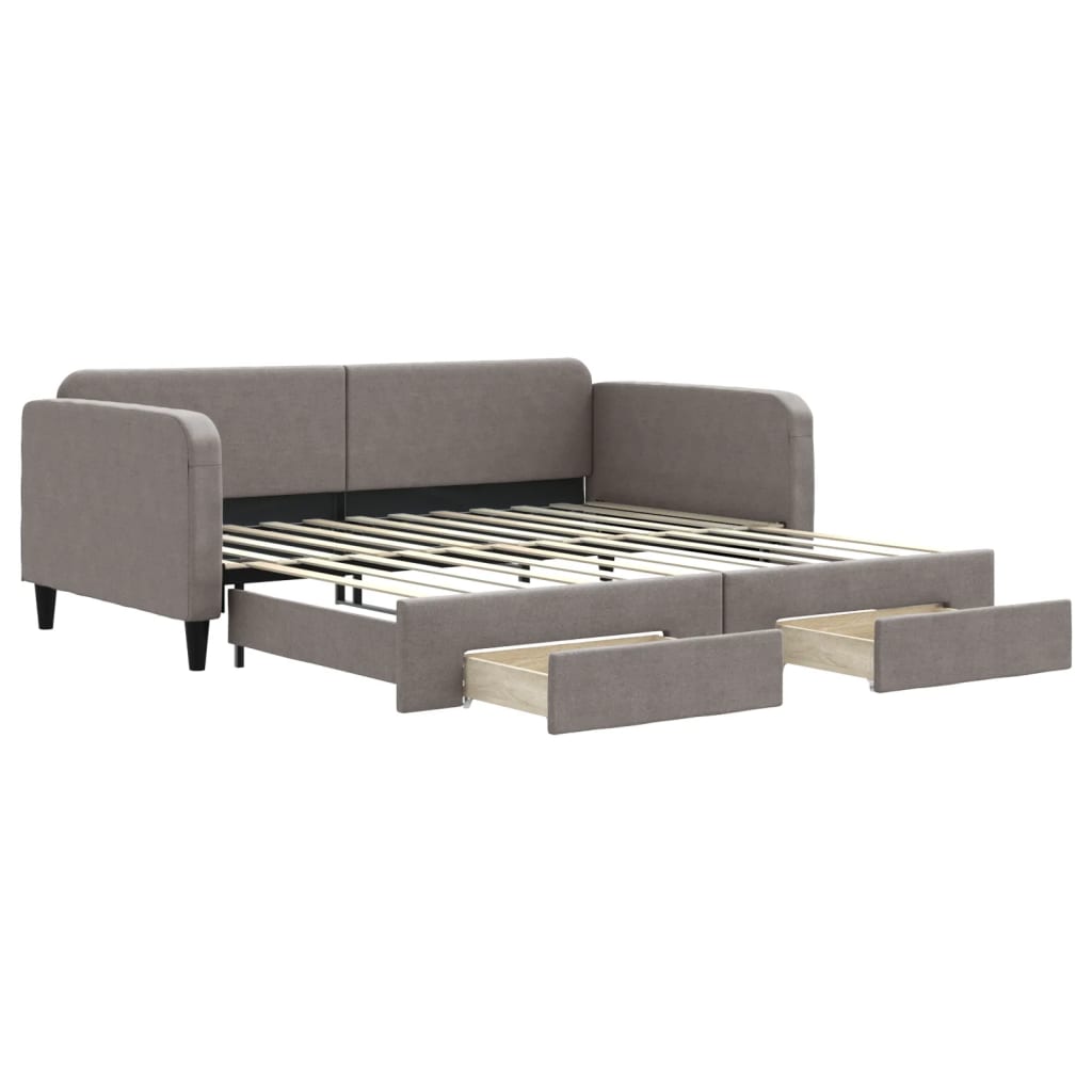 Slaapbank met onderschuifbed en lades 100x200 cm stof taupe is nu te koop bij PeponiXL, paradijselijk wonen!