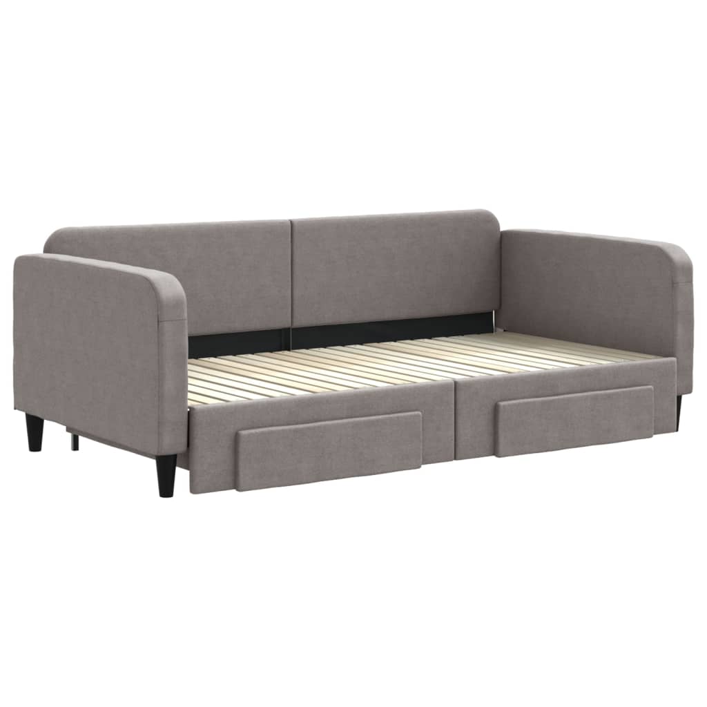 Slaapbank met onderschuifbed en lades 100x200 cm stof taupe is nu te koop bij PeponiXL, paradijselijk wonen!