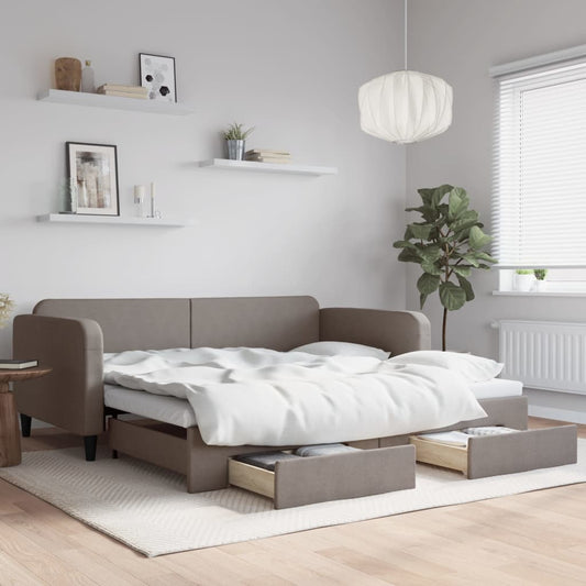 Slaapbank met onderschuifbed en lades 100x200 cm stof taupe is nu te koop bij PeponiXL, paradijselijk wonen!