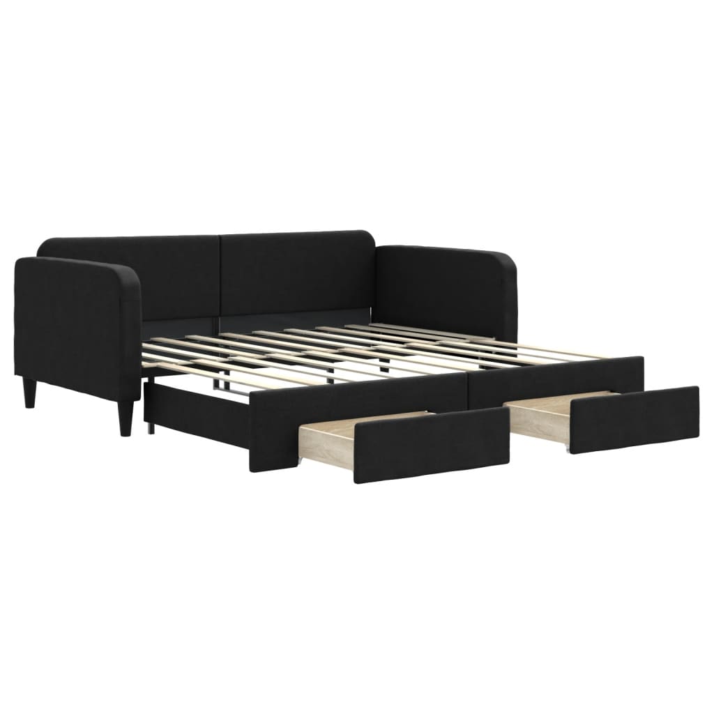 Slaapbank met onderschuifbed en lades 90x190 cm stof zwart is nu te koop bij PeponiXL, paradijselijk wonen!