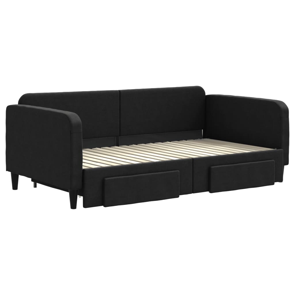 Slaapbank met onderschuifbed en lades 90x190 cm stof zwart is nu te koop bij PeponiXL, paradijselijk wonen!