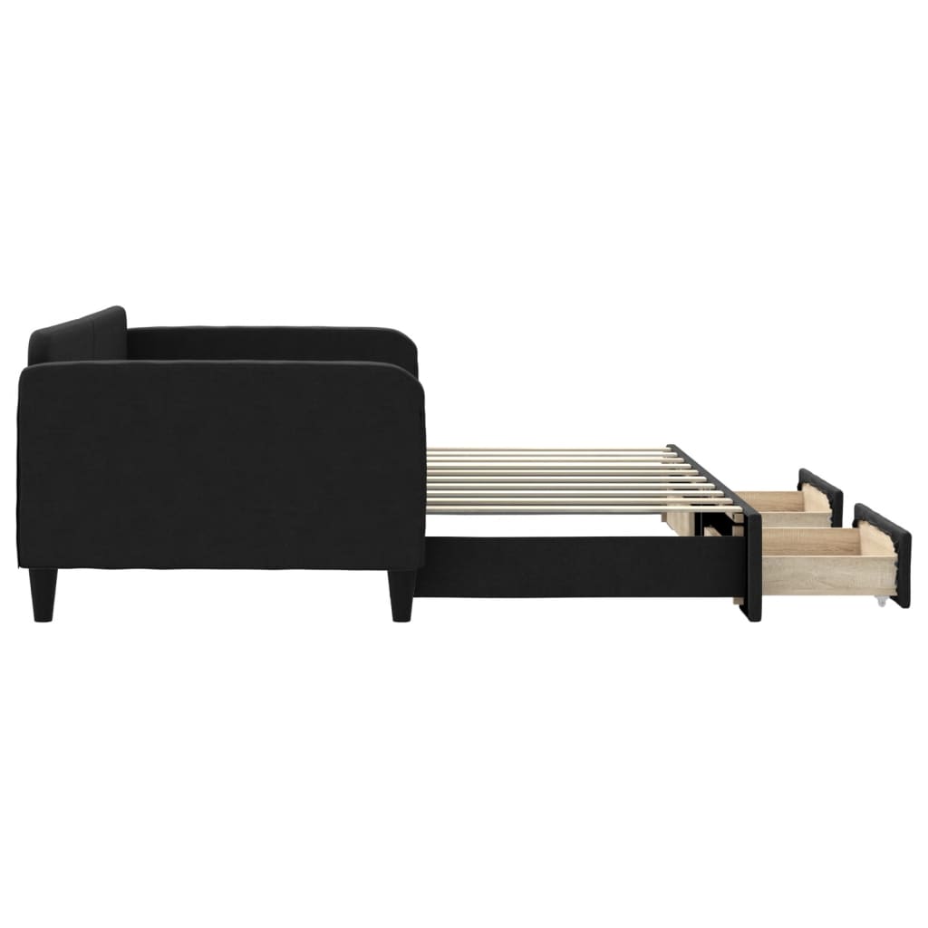 Slaapbank met onderschuifbed en lades 90x190 cm stof zwart is nu te koop bij PeponiXL, paradijselijk wonen!