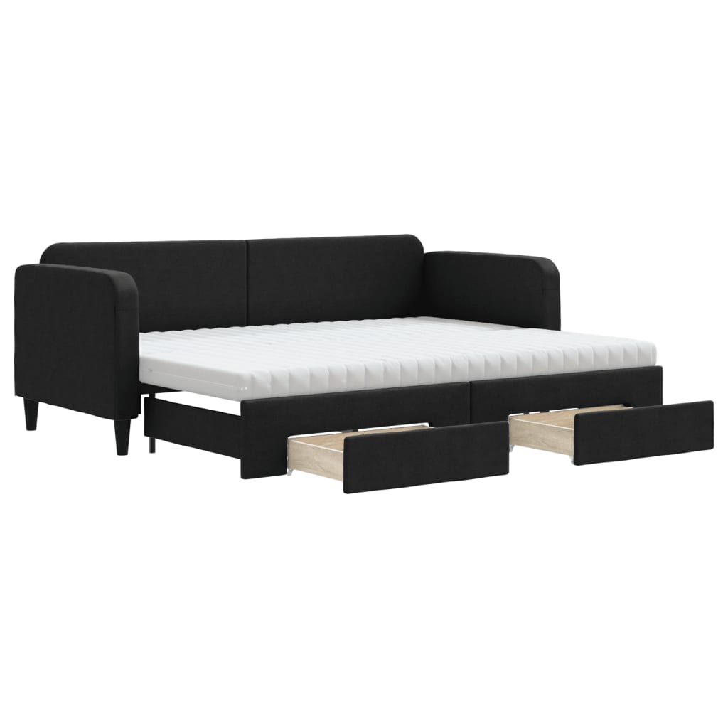 Slaapbank met onderschuifbed en lades 80x200 cm stof zwart is nu te koop bij PeponiXL, paradijselijk wonen!