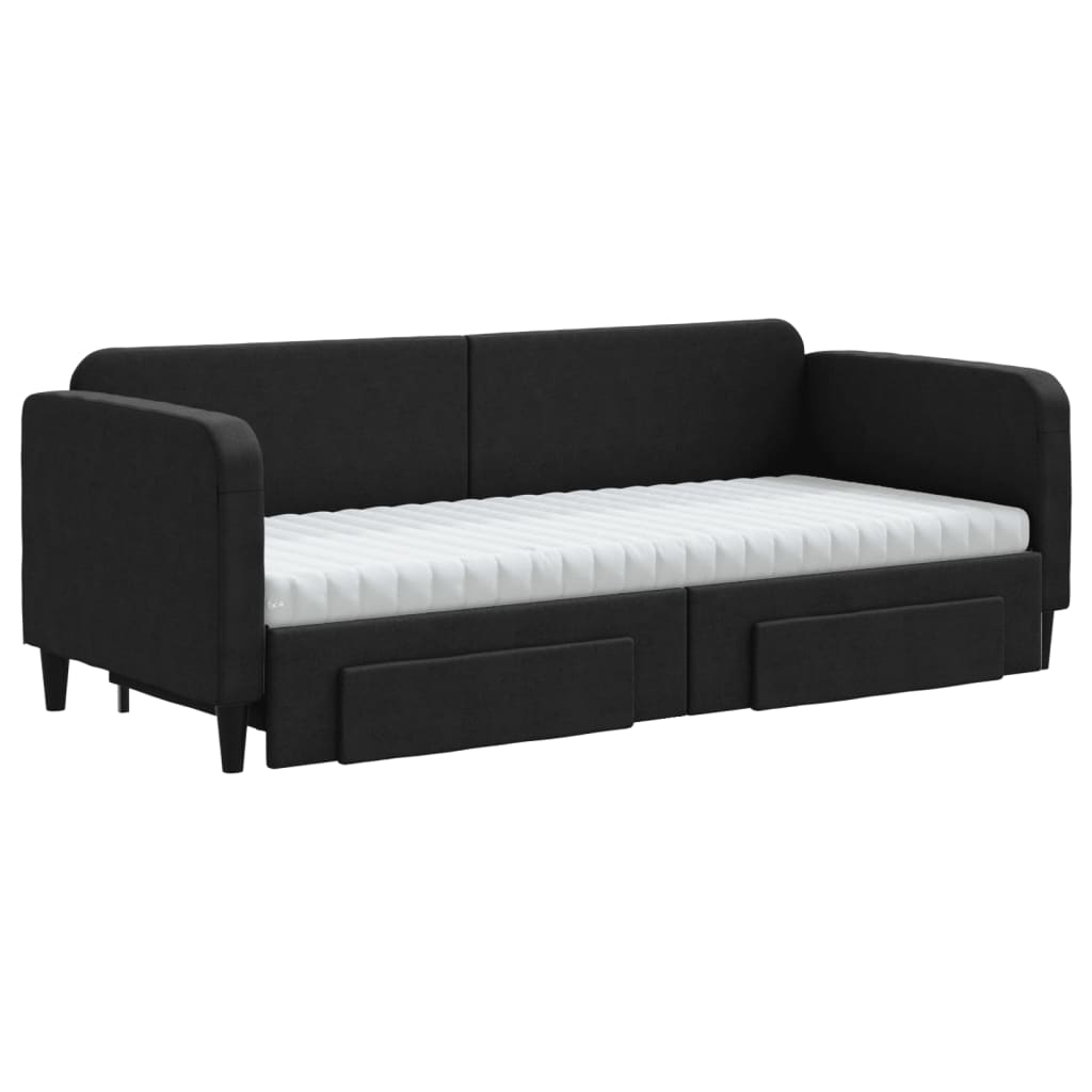 Slaapbank met onderschuifbed en lades 80x200 cm stof zwart is nu te koop bij PeponiXL, paradijselijk wonen!