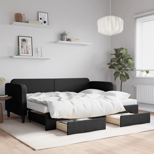 Slaapbank met onderschuifbed en lades 80x200 cm stof zwart is nu te koop bij PeponiXL, paradijselijk wonen!