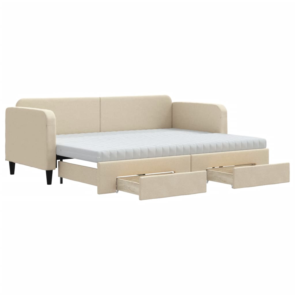 Slaapbank met onderschuifbed en lades 80x200 cm stof crèmekleur is nu te koop bij PeponiXL, paradijselijk wonen!