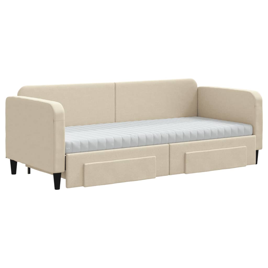 Slaapbank met onderschuifbed en lades 80x200 cm stof crèmekleur is nu te koop bij PeponiXL, paradijselijk wonen!
