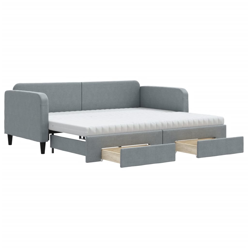 Slaapbank met onderschuifbed en lades 90x200 cm stof lichtgrijs is nu te koop bij PeponiXL, paradijselijk wonen!