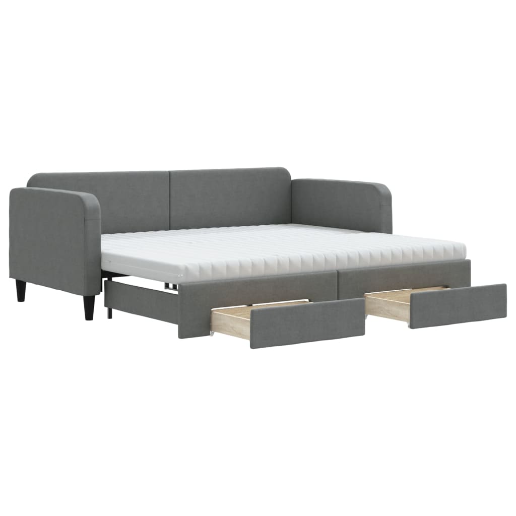 Slaapbank onderschuifbed en lades 90x200 cm stof donkergrijs is nu te koop bij PeponiXL, paradijselijk wonen!