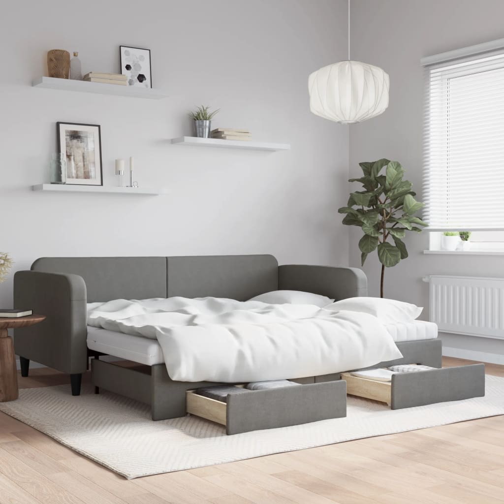 Slaapbank onderschuifbed en lades 90x200 cm stof donkergrijs is nu te koop bij PeponiXL, paradijselijk wonen!