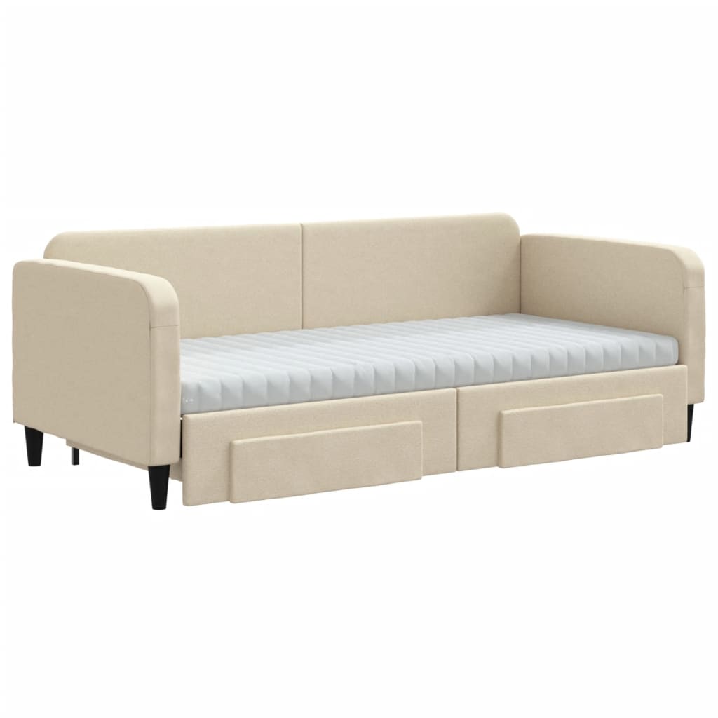 Slaapbank met onderschuifbed en lades 90x200 cm stof crèmekleur is nu te koop bij PeponiXL, paradijselijk wonen!