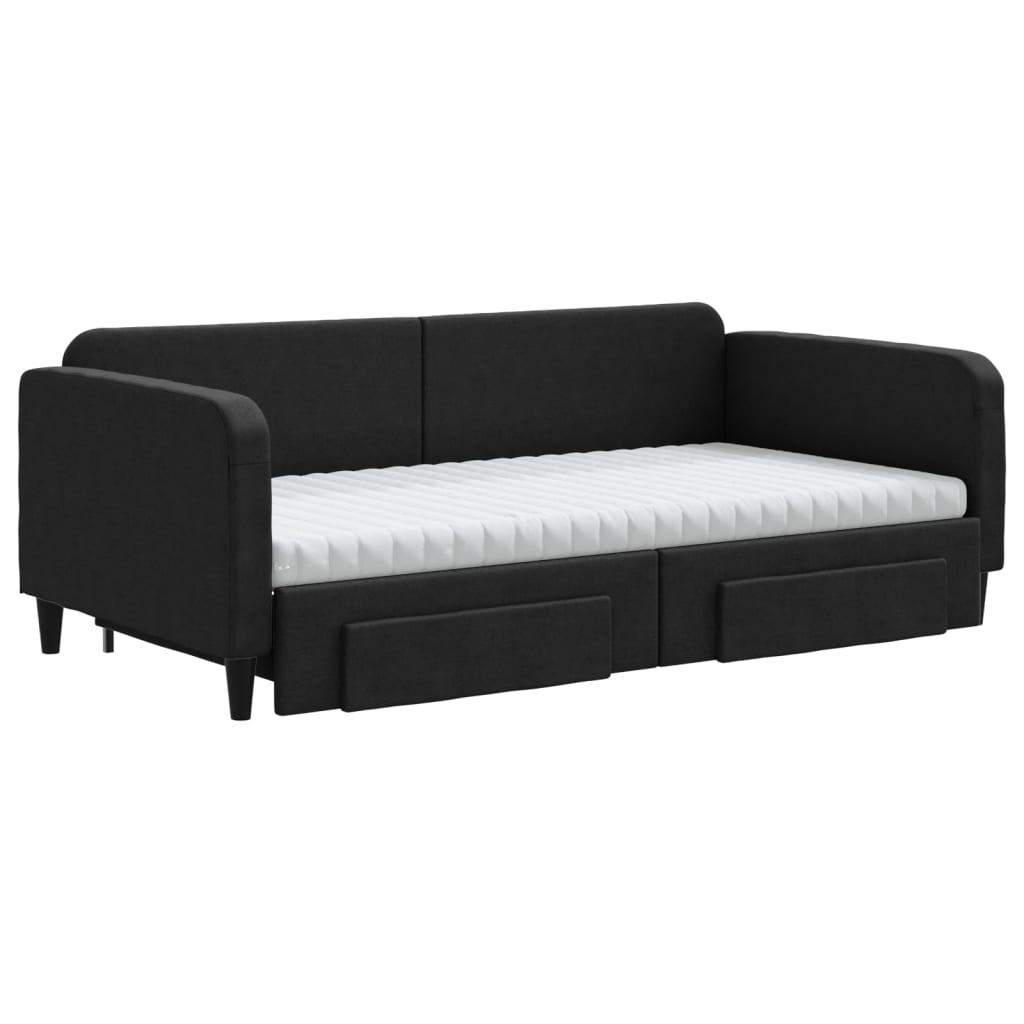 Slaapbank met onderschuifbed en lades 100x200 cm stof zwart is nu te koop bij PeponiXL, paradijselijk wonen!