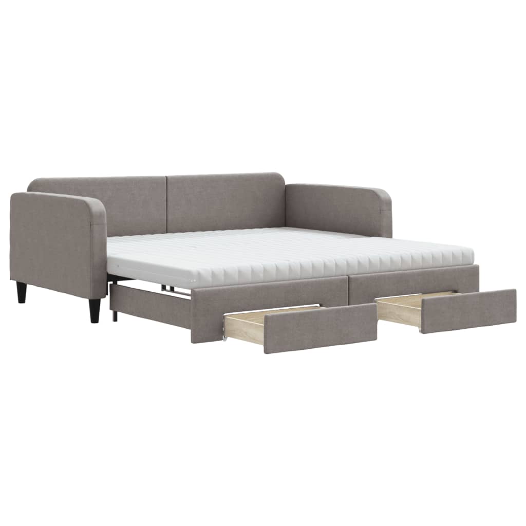 Slaapbank met onderschuifbed en lades 100x200 cm stof taupe is nu te koop bij PeponiXL, paradijselijk wonen!
