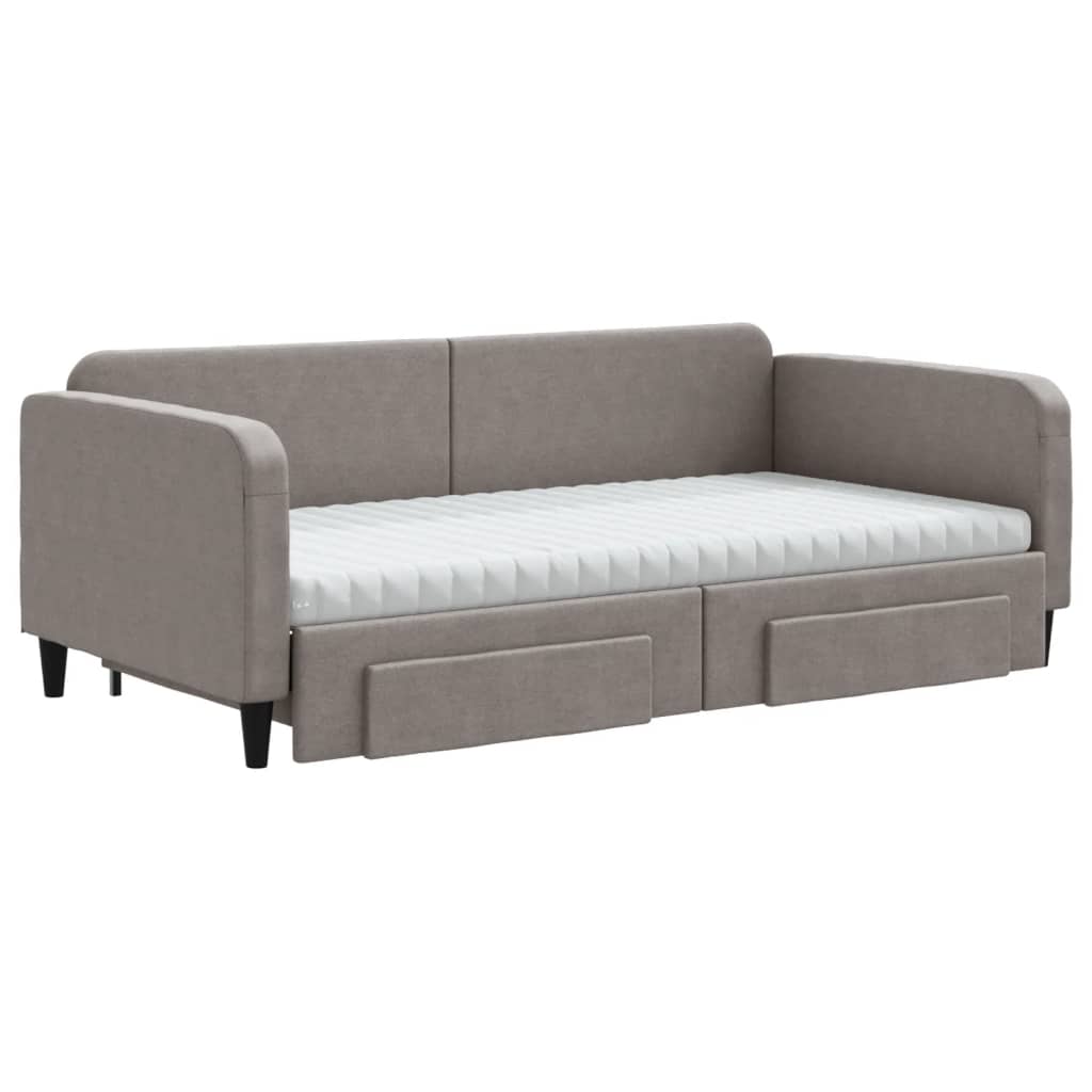 Slaapbank met onderschuifbed en lades 100x200 cm stof taupe is nu te koop bij PeponiXL, paradijselijk wonen!