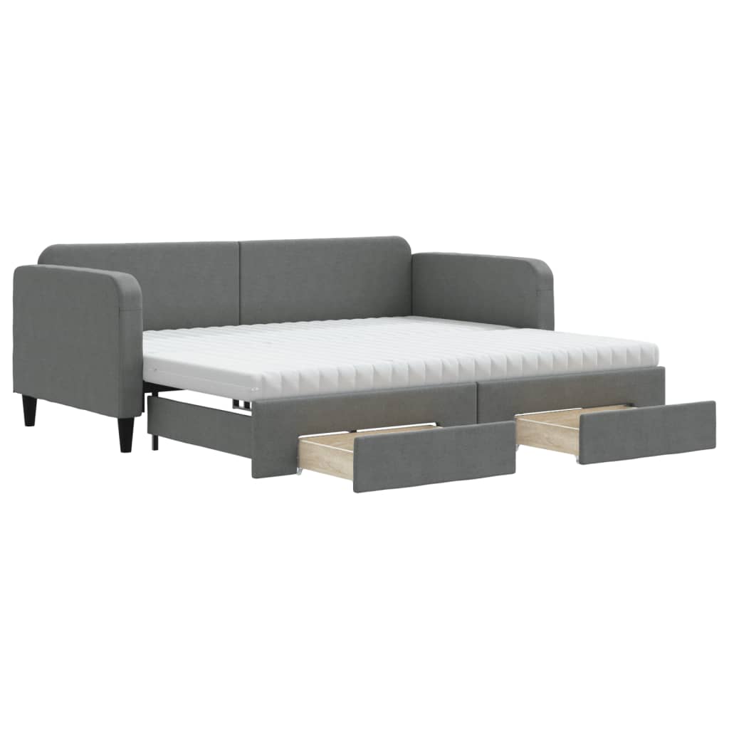 Slaapbank onderschuifbed en lades 90x190 cm stof donkergrijs is nu te koop bij PeponiXL, paradijselijk wonen!