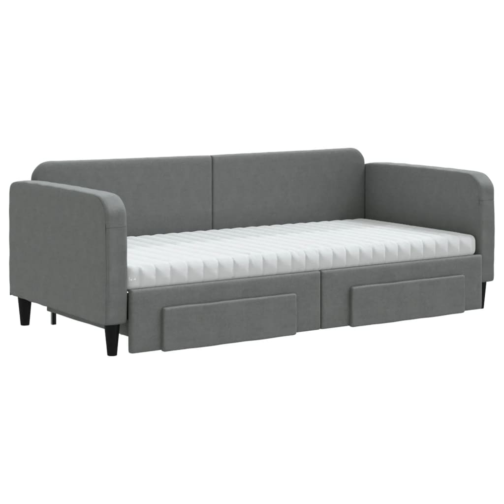 Slaapbank onderschuifbed en lades 90x190 cm stof donkergrijs is nu te koop bij PeponiXL, paradijselijk wonen!