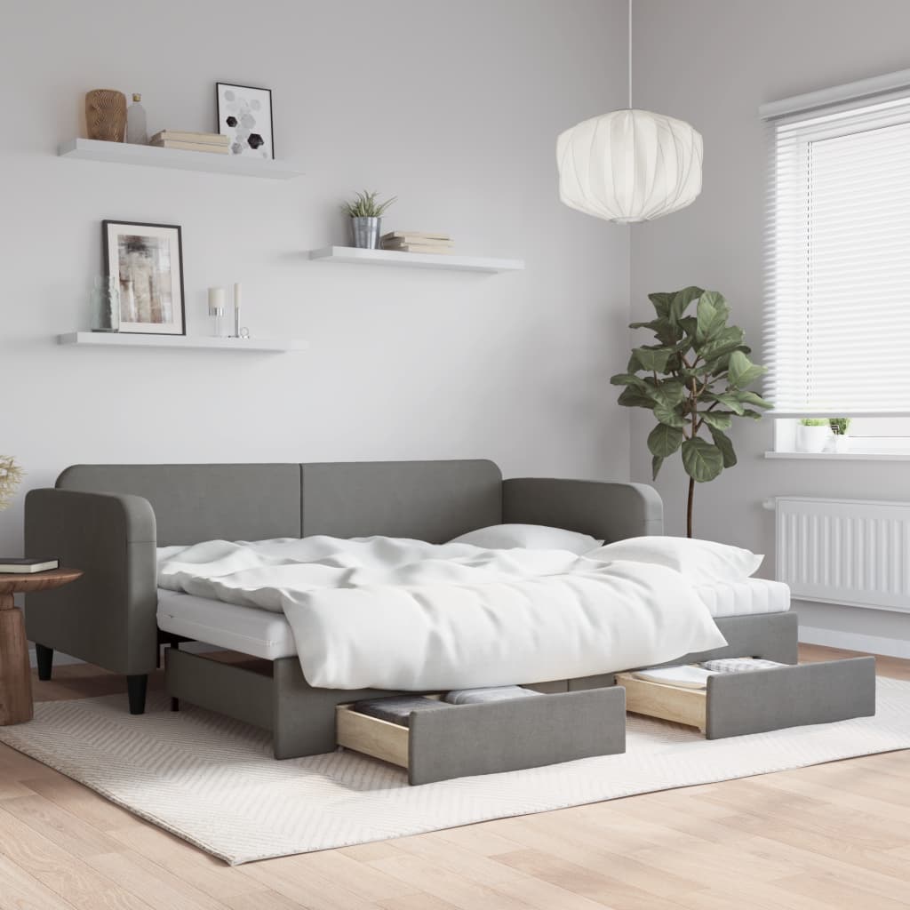 Slaapbank onderschuifbed en lades 90x190 cm stof donkergrijs is nu te koop bij PeponiXL, paradijselijk wonen!