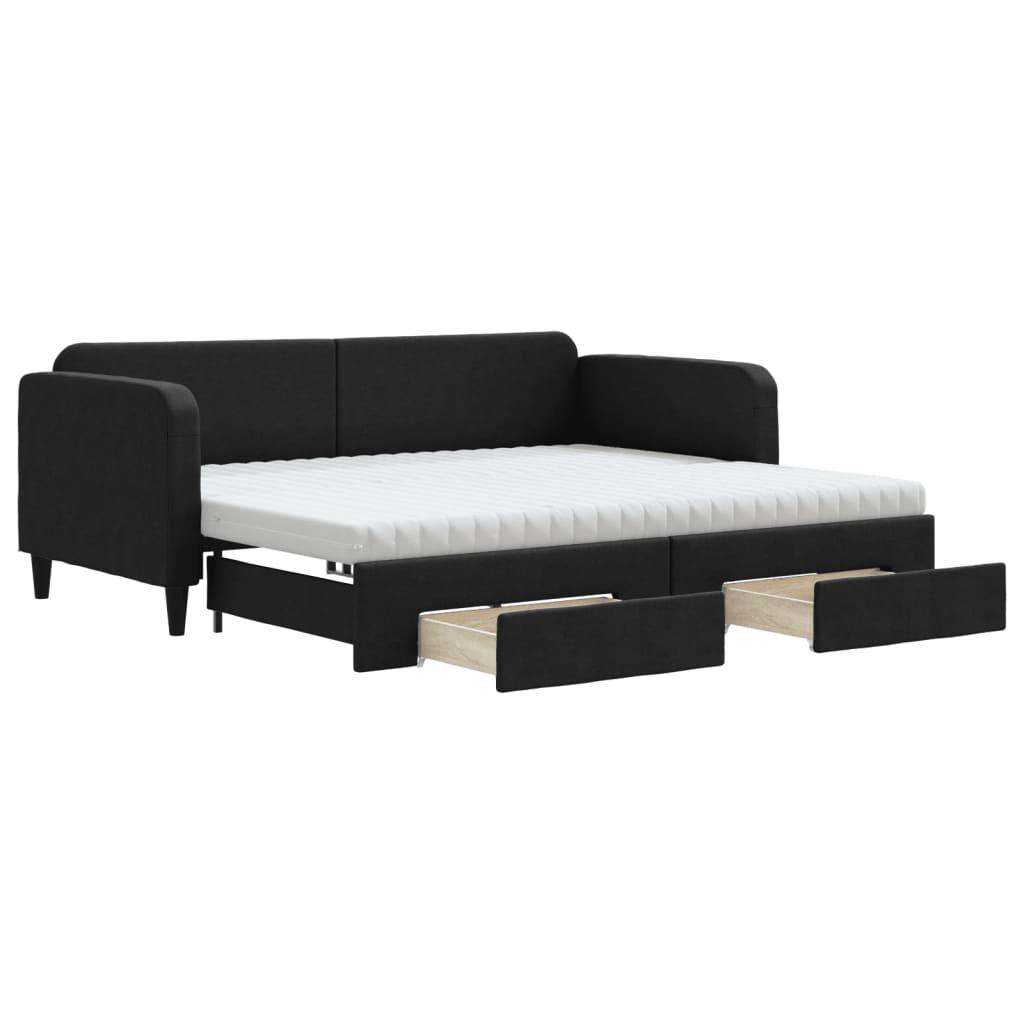 Slaapbank met onderschuifbed en lades 90x190 cm stof zwart is nu te koop bij PeponiXL, paradijselijk wonen!