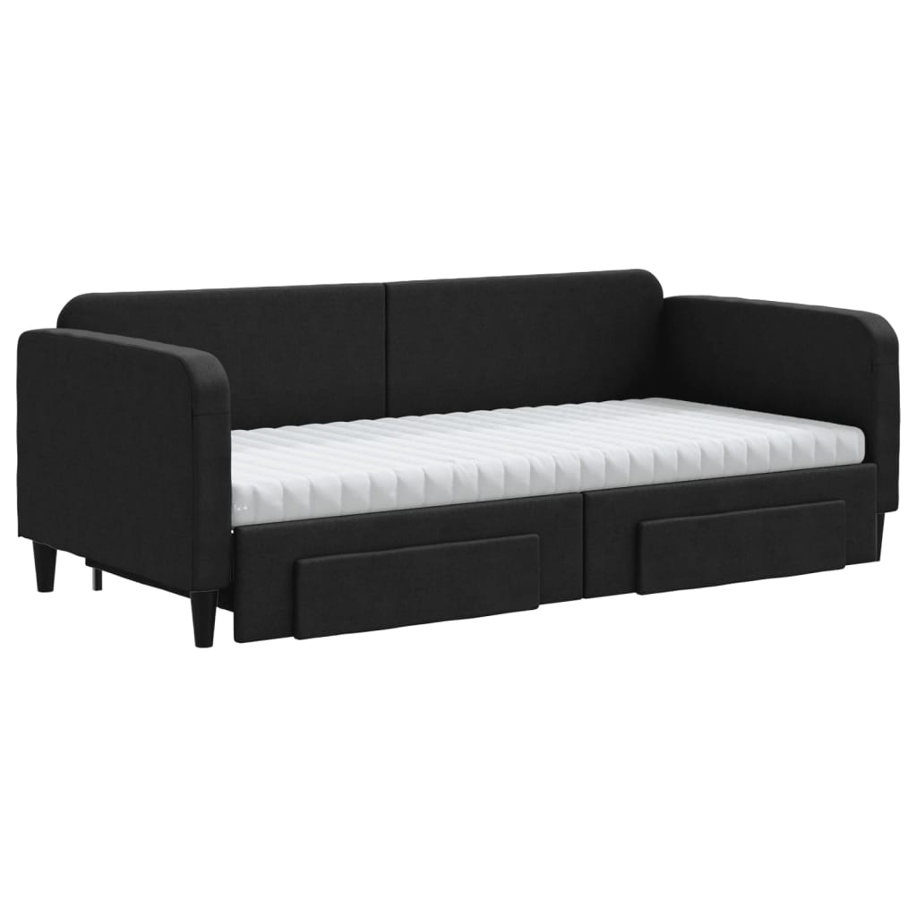 Slaapbank met onderschuifbed en lades 90x190 cm stof zwart is nu te koop bij PeponiXL, paradijselijk wonen!