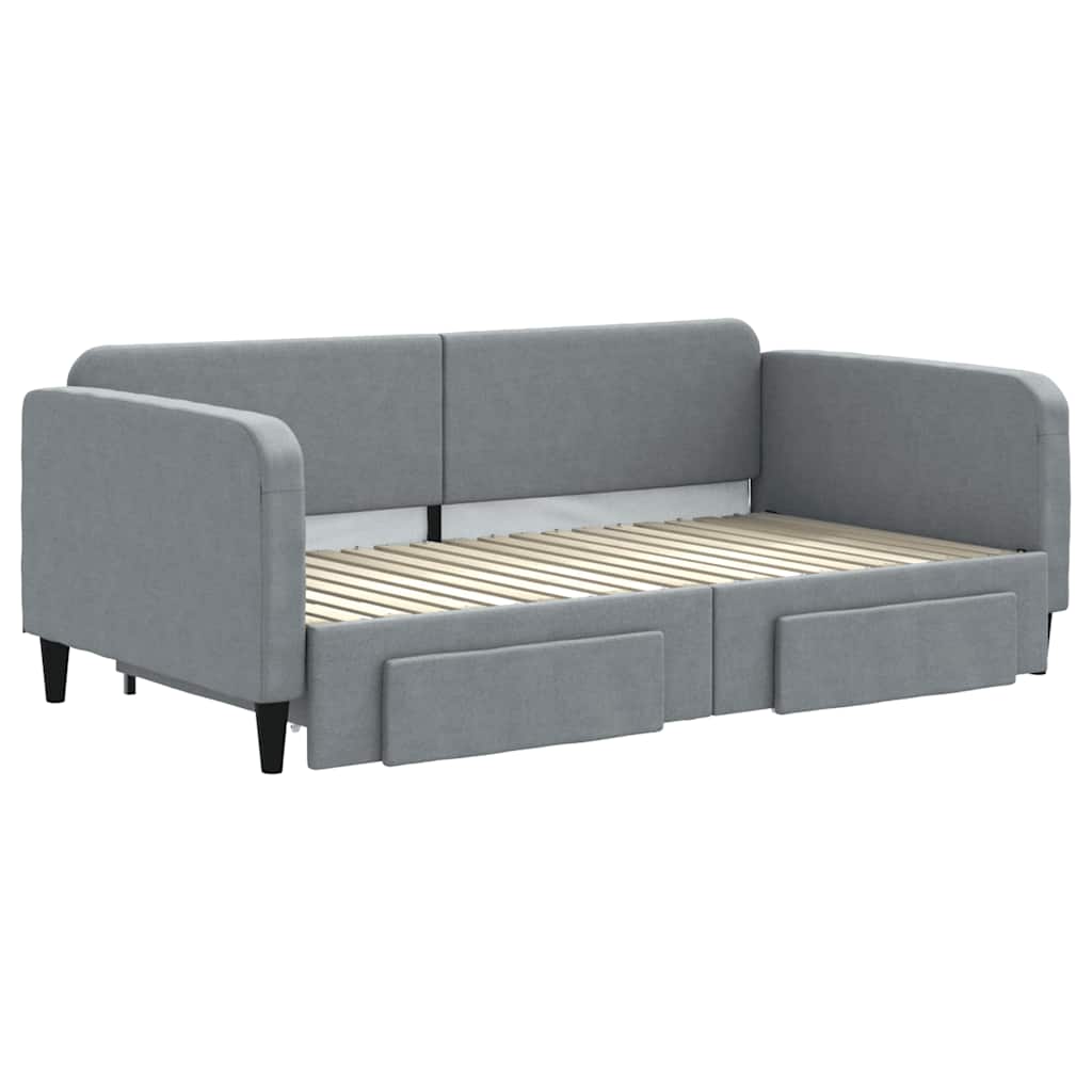 Slaapbank met onderschuifbed lades 100x190 cm stof lichtgrijs is nu te koop bij PeponiXL, paradijselijk wonen!