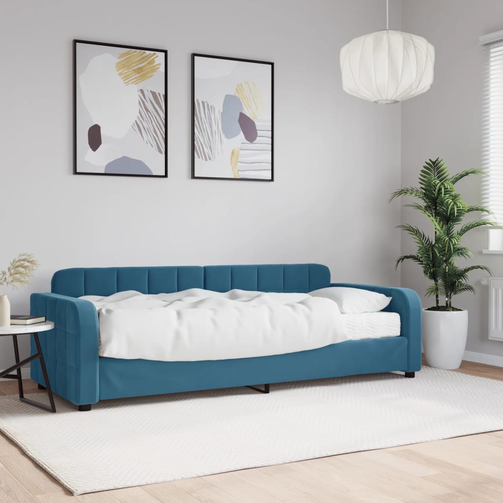 Slaapbank met matras 80x200 cm fluweel blauw is nu te koop bij PeponiXL, paradijselijk wonen!