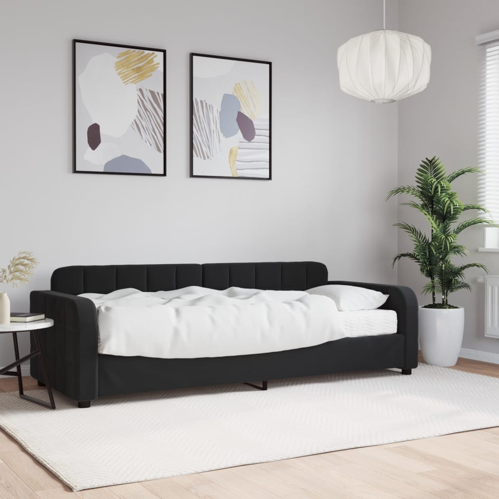 Slaapbank met matras 80x200 cm fluweel zwart is nu te koop bij PeponiXL, paradijselijk wonen!