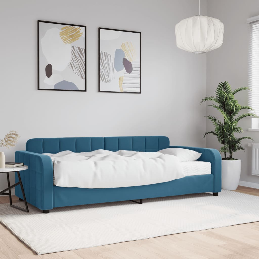 Slaapbank met matras 90x200 cm fluweel blauw is nu te koop bij PeponiXL, paradijselijk wonen!