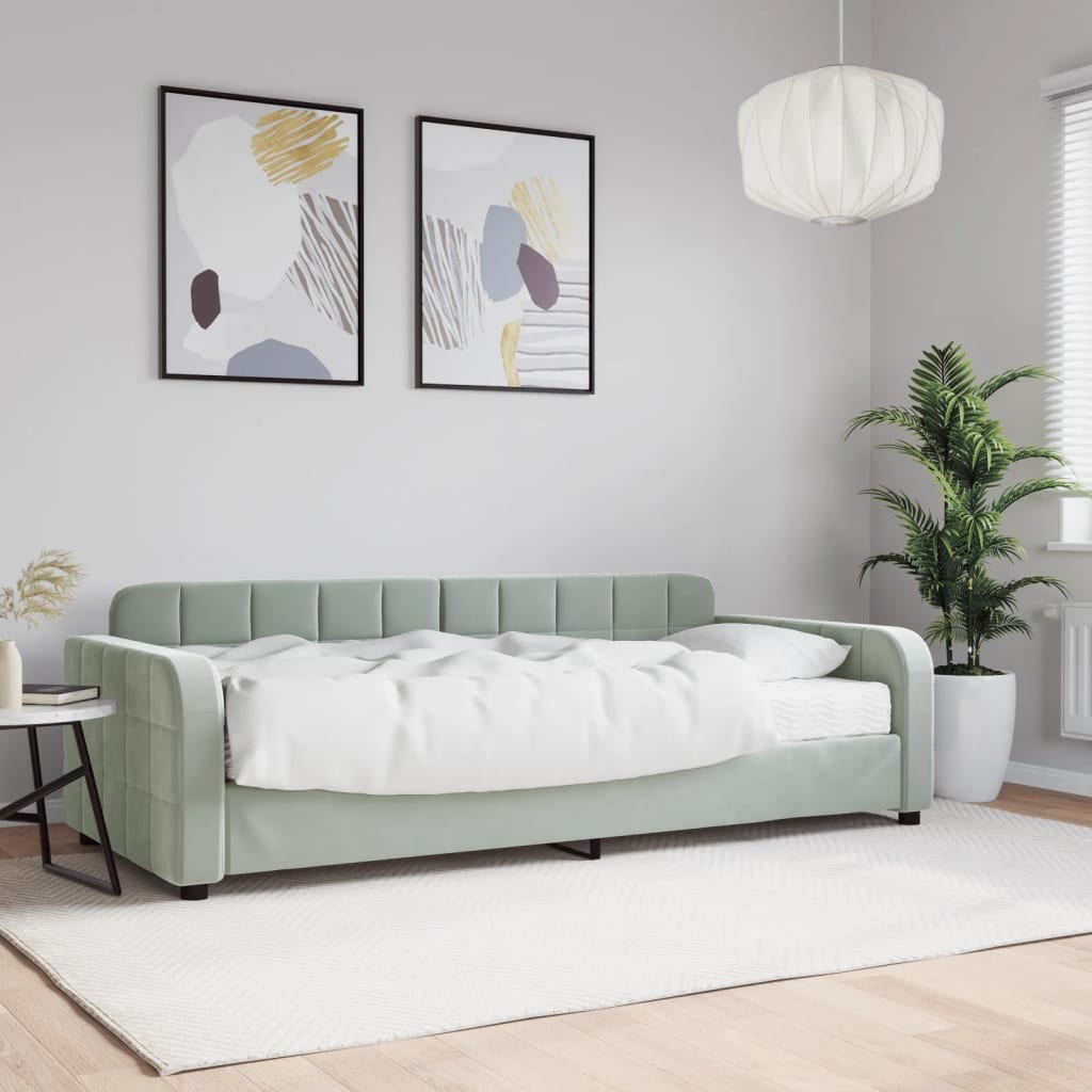 Slaapbank met matras 90x200 cm fluweel lichtgrijs is nu te koop bij PeponiXL, paradijselijk wonen!