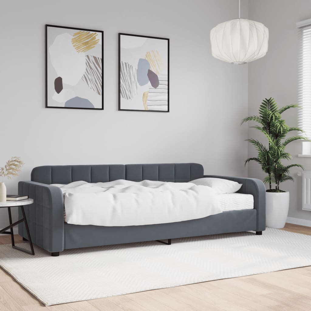 Slaapbank met matras 90x200 cm fluweel donkergrijs is nu te koop bij PeponiXL, paradijselijk wonen!
