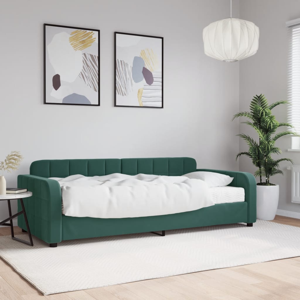 Slaapbank met matras 90x200 cm fluweel donkergroen is nu te koop bij PeponiXL, paradijselijk wonen!