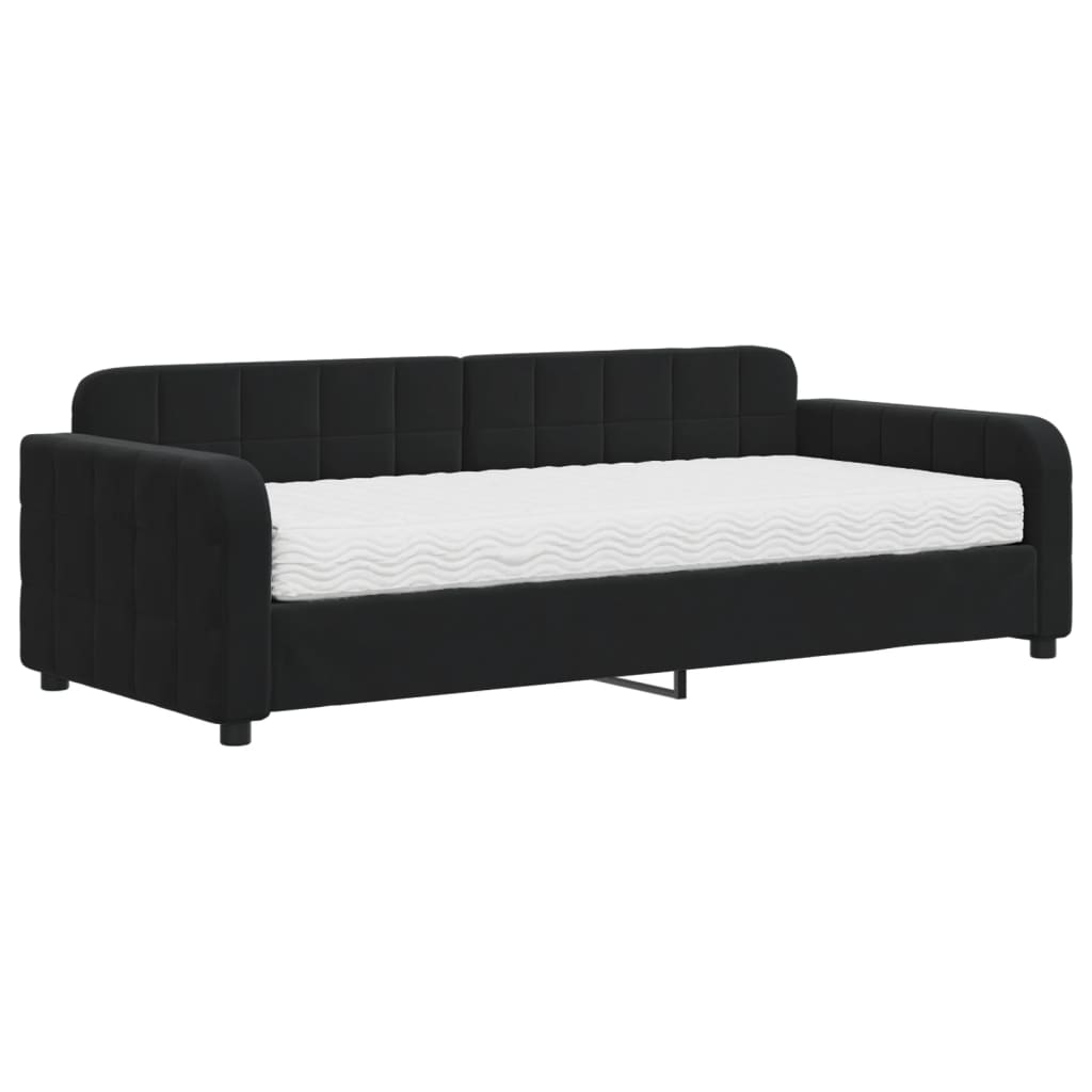Slaapbank met matras 90x200 cm fluweel zwart is nu te koop bij PeponiXL, paradijselijk wonen!
