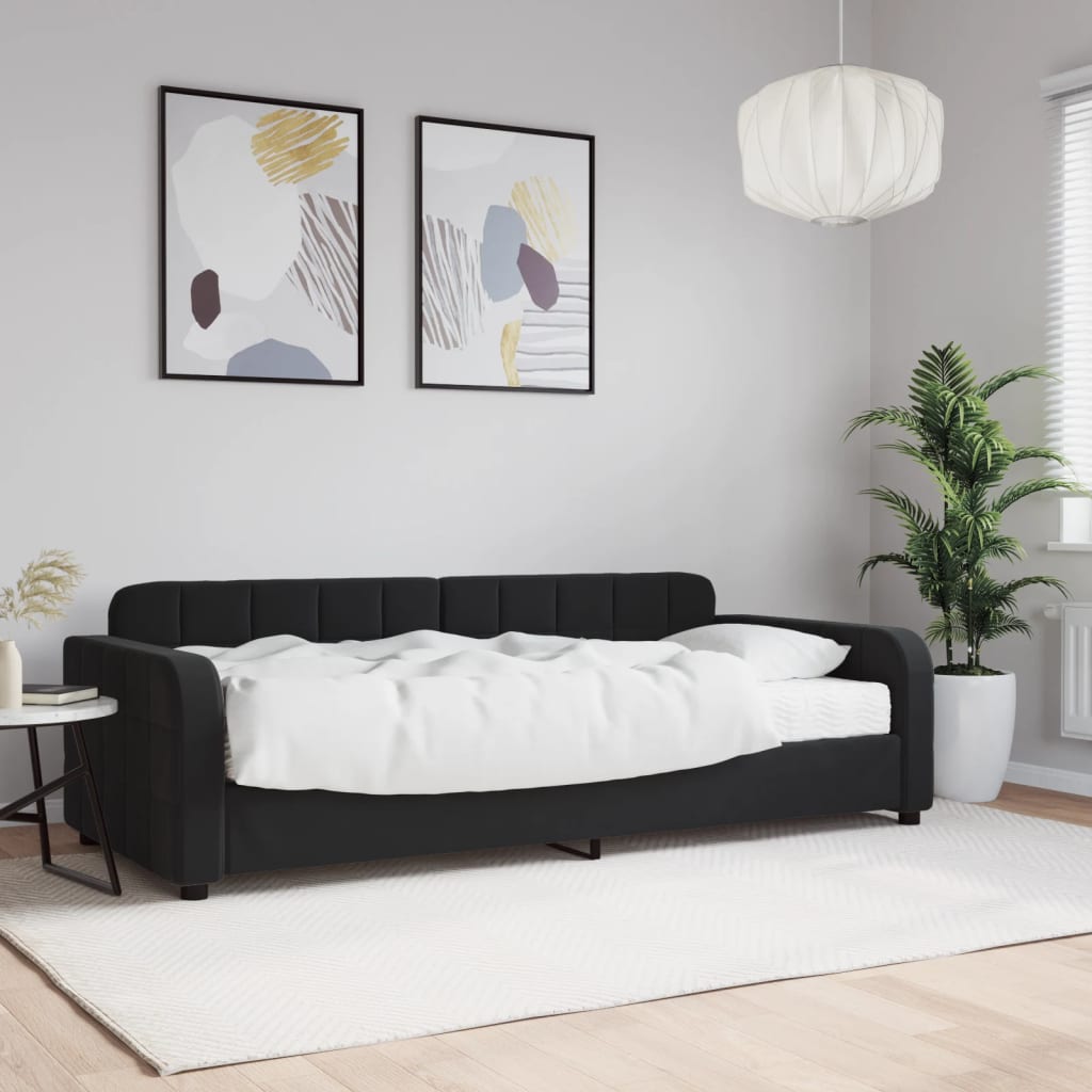 Slaapbank met matras 90x200 cm fluweel zwart is nu te koop bij PeponiXL, paradijselijk wonen!